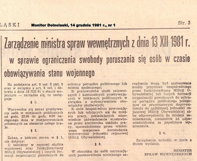 Zarządzenie ministra spraw wewnętrznych z 13.12.1981 r. w sprawie godziny milicyjnej