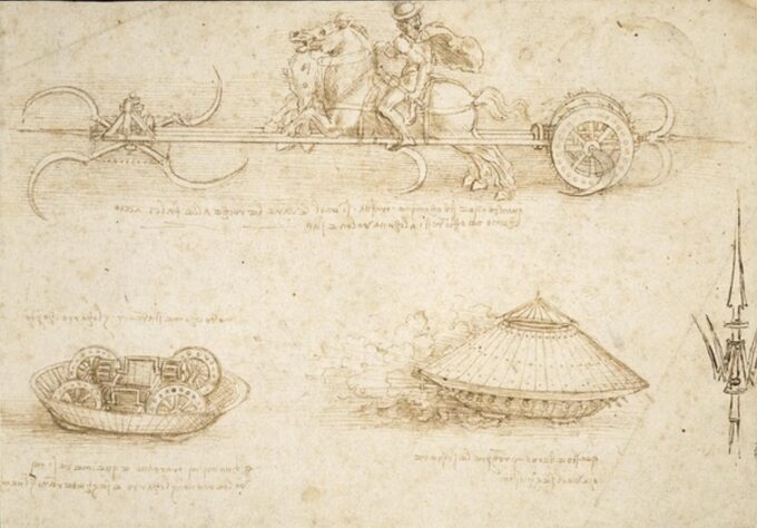Rysunki Leonarda przedstawiające pojazdy bojowe