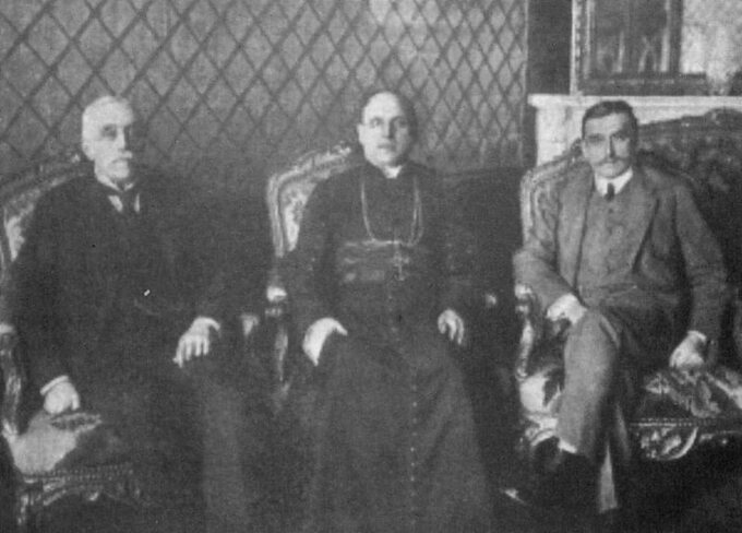 Rada Regencyjna, od lewej: hrabia Józef Ostrowski, arcybiskup Aleksander Kakowski, książę Zdzisław Lubomirski