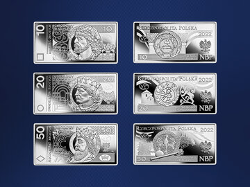 Polskie banknoty obiegowe &ndash; zestaw srebrnych monet kolekcjonerskich NBP