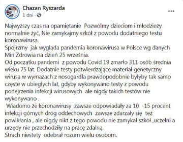 (1/2) Jak przekonuje prof. Ryszarda Chazan z&nbsp;Katedry i&nbsp;Kliniki Chor&oacute;b Wewnętrznych Pneumonologii i&nbsp;Alergologii Warszawskiego Uniwersytetu Medycznego, ta&nbsp;sytuacja nie&nbsp;powinna powodować zamykania szk&oacute;ł i&nbsp;ograniczania normalnego funkcjonowania.