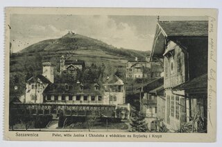 Szczawnica - plac Dietla, wille Janina i Ukrainka z widokiem na Bryjarke i Krzyż, 1928