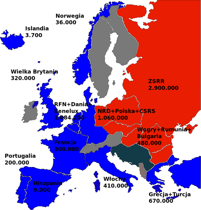 Liczebność sił zbrojnych państw członkowskich NATO i Układu Warszawskiego w 1973