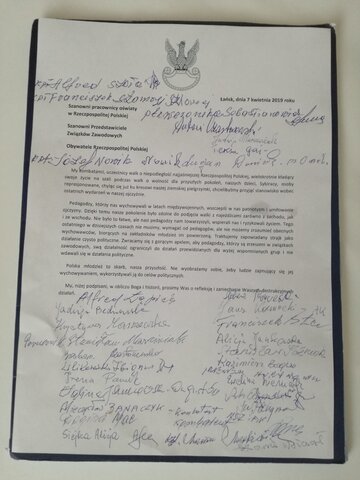 Apel kombatant&oacute;w do&nbsp;nauczycieli