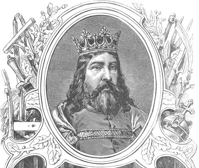 Kazimierz Wielki w cyklu Wizerunki książąt i królów polskich Ksawerego Pillatiego z 1888 (fragment)