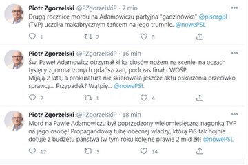 Piotr Zgorzelski przy okazji drugiej rocznicy śmierci prezydenta Gdańska oskarża TVP o&nbsp;nagonkę na&nbsp;zmarłego oraz&nbsp;broni wizerunku samorządowca.