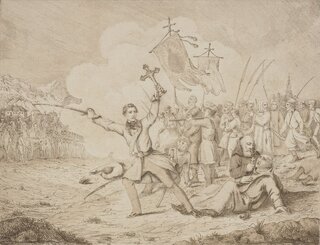 Edward Dembowski na&nbsp;czele procesji z&nbsp;27 lutego 1846 na&nbsp;akwaforcie J&oacute;zefa Bohdana Dziekońskiego