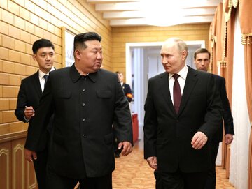 Prezydent Rosji Władimir Putin i&nbsp;przyw&oacute;dca Korei P&oacute;łnocnej Kim Dzong Un