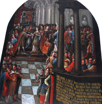 Ślub Michała Korybuta Wiśniowieckiego z&nbsp;Eleonorą Habsburg na&nbsp;Jasnej G&oacute;rze w&nbsp;1670 roku, malowidło z&nbsp;XVIII wieku w&nbsp;lunecie Sali Rycerskiej klasztoru jasnog&oacute;rskiego