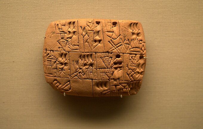 Tabliczka z pismem klinowym datowana na 3100–3000 p.n.e. przedstawiająca przyznawanie racji piwnych