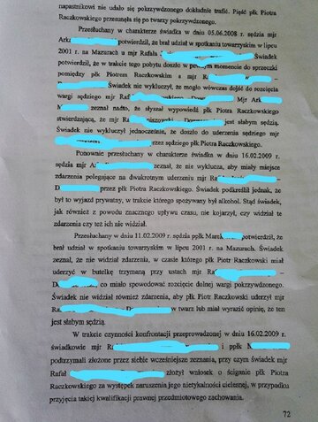 Fragmenty z&nbsp;uzasadnienia Okręgowej Prokuratury Wojskowej w&nbsp;Poznaniu ws umorzenia niekt&oacute;rych z&nbsp;postępowań dotyczących sędziego Piotra Raczkowskiego