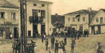 Sklep w&nbsp;Rynku Rohatyna z&nbsp;widocznym szyldem &ldquo;Druks&rdquo;, 1910 rok