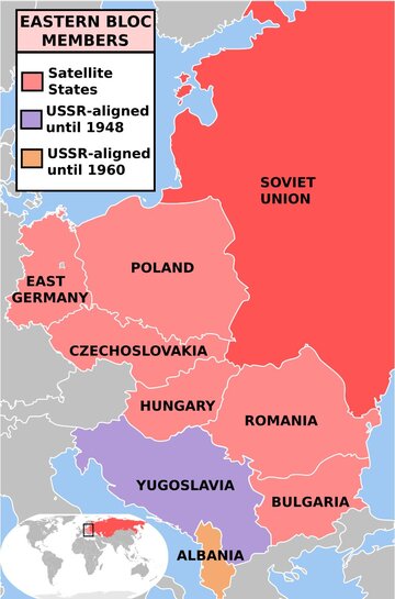 Mapa -&nbsp;blok wschodni. Zimna wojna