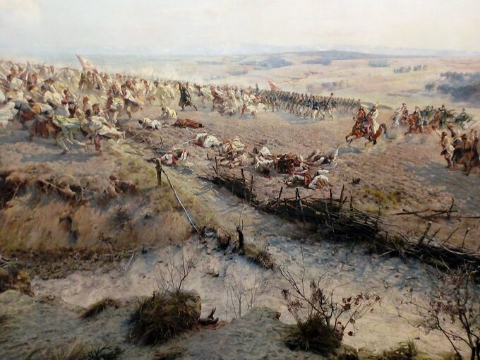 Fragment "Bitwy pod Racławicami" (Panoramy Racławickiej. Mal. Jan Styka, Wojciecha Kossak