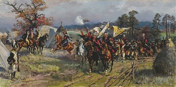 Po bitwie pod&nbsp;Zieleńcami, Kościuszko wraz z&nbsp;ks. J&oacute;zefem odbierają defiladę wojsk polskich z&nbsp;jeńcami, po&nbsp;pobiciu wojsk rosyjskich, obraz Wojciecha Kossaka