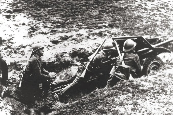 Działko przeciwpancerne kawalerii na polskim stanowisku bojowym, wrzesień 1939