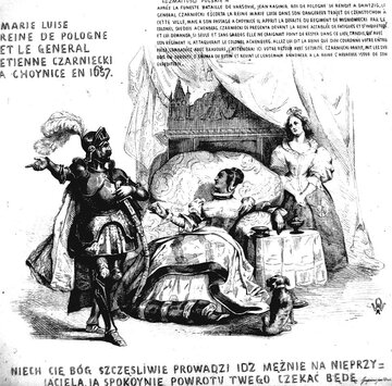 Rycina z&nbsp;XIX wieku przedstawiająca Stefana Czarnieckiego i&nbsp;kr&oacute;lową Marię Gonzagę przed starciem pod&nbsp;Chojnicami w&nbsp;1657 roku