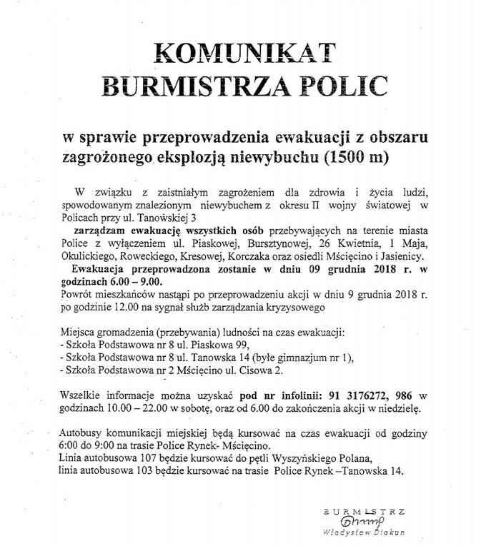 Ogłoszenie władz miasta w&nbsp;sprawie ewakuacji