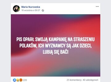 Wpis Marii Nurowskiej na&nbsp;Facebooku