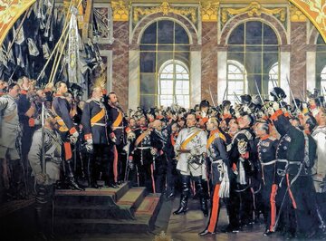 "Proklamacja II&nbsp;Rzeszy" autorstwa Antona von Wernera. Obraz zam&oacute;wiony przez pruską rodzinę kr&oacute;lewską na&nbsp;70. urodziny kanclerza Bismarcka