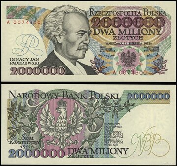 Banknot o&nbsp;nominale 2000000 zł z&nbsp;dn. 14 sierpnia 1992