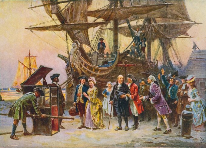 Powr&oacute;t Banjamina Franklina do&nbsp;Filadelfii, mal. Jean Leon Gerom Ferris