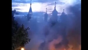 Miniatura: Wielki pożar w Moskwie. Cerkiew św. Piotra...