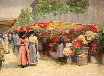 J&oacute;zef Pankiewicz, &bdquo;Targ na&nbsp;kwiaty przed kościołem Sainte-Madeleine w&nbsp;Paryżu&rdquo;, 1890 rok, olej/pł&oacute;tno; 129 x 94 cm, Muzeum Narodowe w&nbsp;Poznaniu