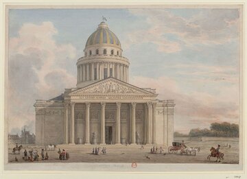 Panteon w&nbsp;Paryżu na&nbsp;rysunku Jean-Baptiste'a Hilaira z&nbsp;1795 roku.