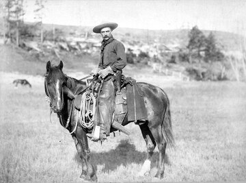 Kowboj (cowboy), zdjęcie zrobione w&nbsp;pobliżu Sturgis, Terytorium Dakoty (obecnie Dakota Południowa)