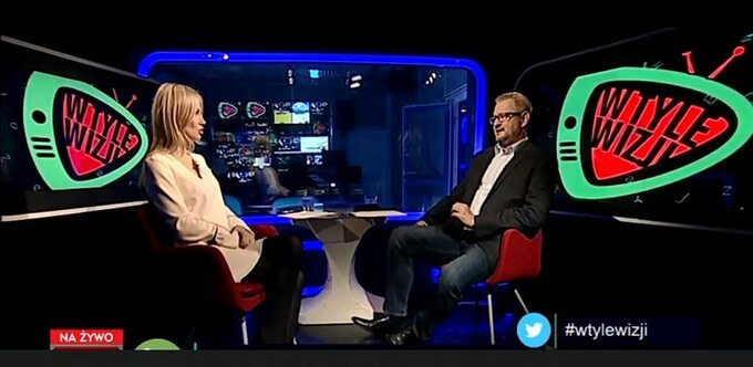 Magdalena Ogórek i Rafał Ziemkiewicz w programie "W tyle wizji" na TVP Info