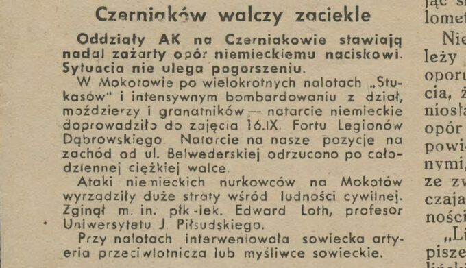 Fragment "Biuletynu Informacyjnego" z 19 września 1944 roku.