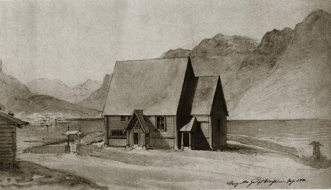 Świątynia Wang w Norwegii - rysunek z 1841 roku