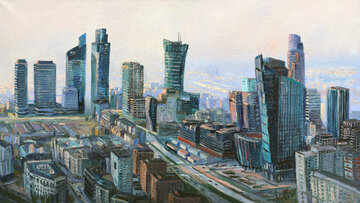 Warszawa, widok ze&nbsp;Złotej 44, zach&oacute;d 90x160cm , 2021; Wystawa malarstwa Łukasza Zedlewskiego