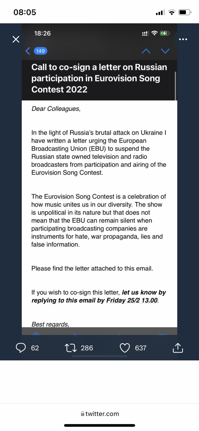 Apel ws. wykluczenia Rosji z Eurowizji