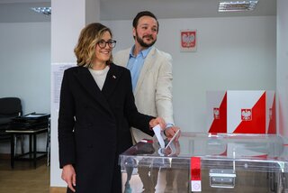 Magdalena Biejat głosuje w&nbsp;wyborach prezydenckich