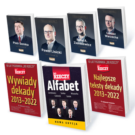 „Publicyści Do Rzeczy: Ziemkiewicz, Lisicki, Semka, Warzecha” – Roczny pakiet subskrypcji: Do Rzeczy + Historia Do Rzeczy z 7 ebookami Najlepsze artykuły: Rafała A. Ziemkiewicza, Pawła Lisickiego, Piotra Semki, Łukasza Warzechy, „Alfabet Do Rzeczy”, „Najlepsze teksty dekady 2013-2022”, „Wywiady dekady 2013-2022”.