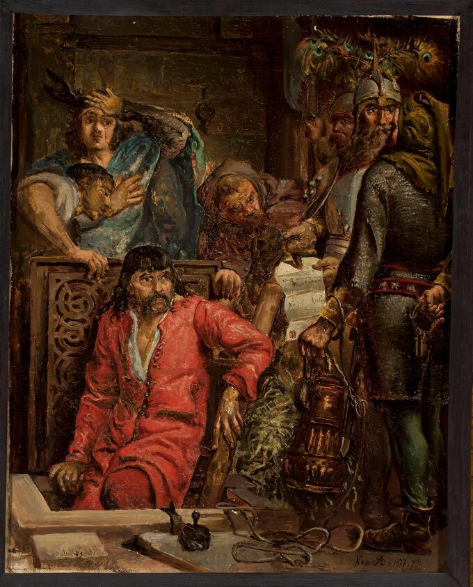 Jan Matejko: „Maćko Borkowic”(1873), olej/deska; 39 x 31 cm, kopia nieznanego malarza, Muzeum Narodowe w Warszawie (oryginał własność prywatna)