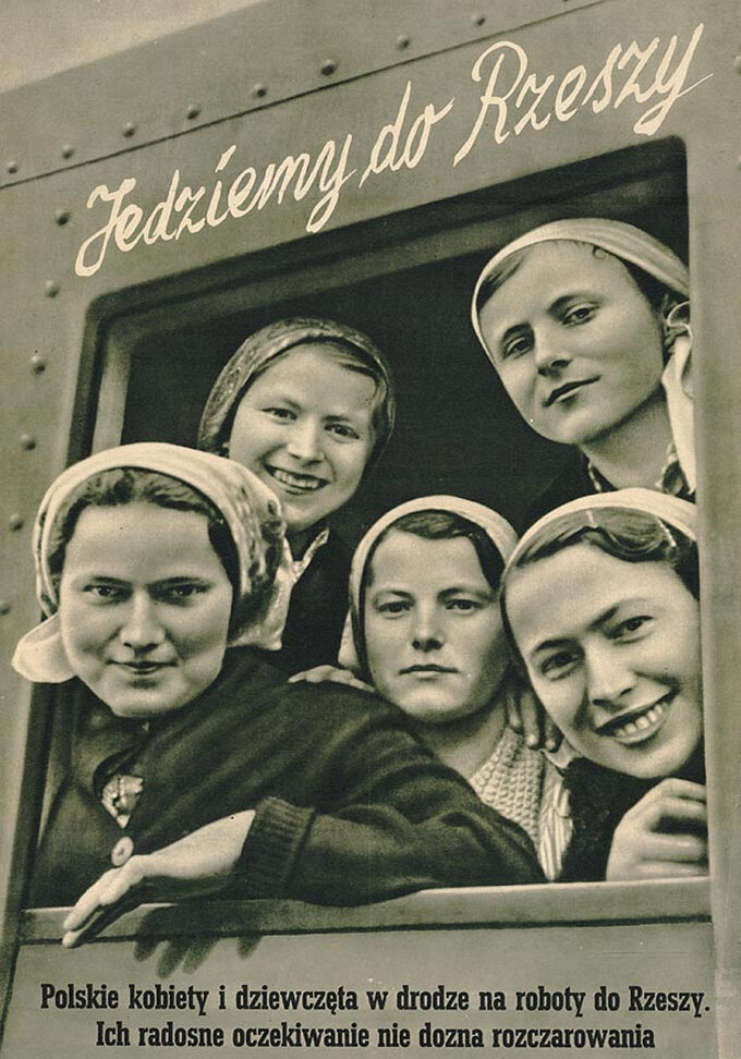 Niemiecki plakat propagandowy reklamujący wyjazdy do pracy w III Rzeszy