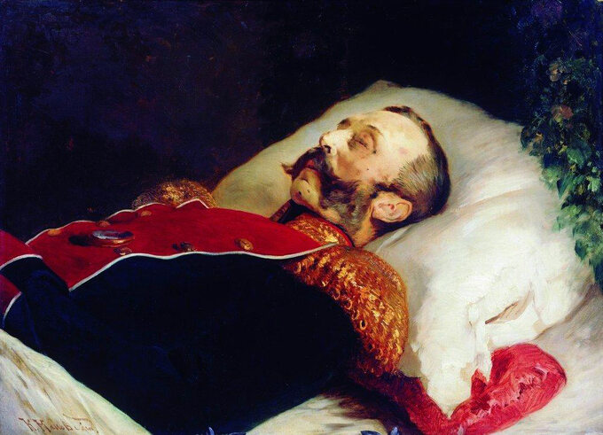 Aleksander II na łożu śmierci, portret Konstantina Makowskiego z 1881 r.