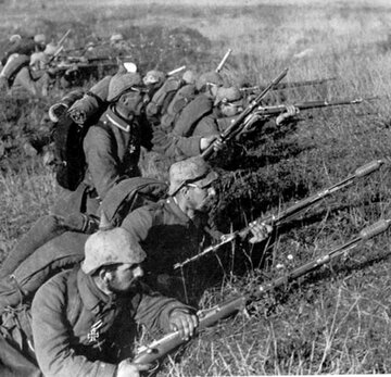 Niemieccy żołnierze w&nbsp;czasie bitwy nad Marną w&nbsp;1914&nbsp;r.