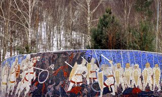 Mozaika przedstawiająca scenę bitwy pod Cedynią. Fragment kompleksu pomnika na Górze Czcibora