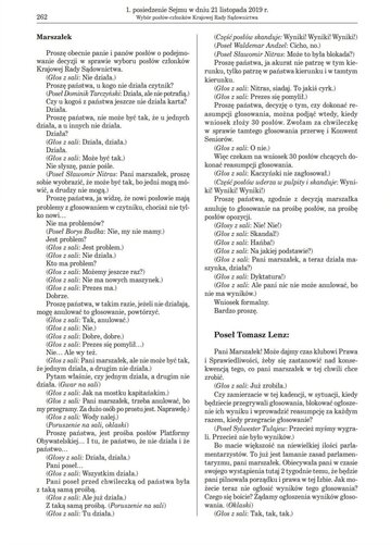 Fragment stenogramu z&nbsp;obrad Sejmu 21 listopada