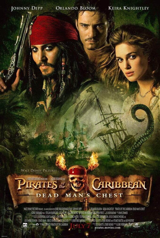 Plakat reklamujący pierwszą część serii "Piraci z Karaibów"