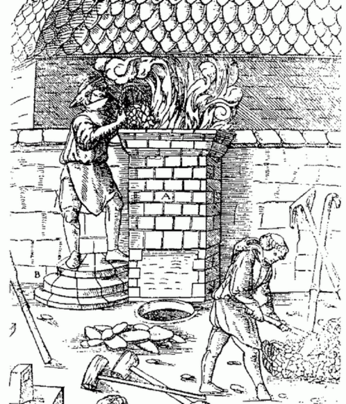 Hutnicy podczas pracy. Rycina z XVI wieku.