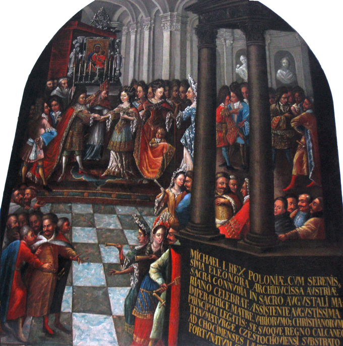 Ślub Michała Korybuta Wiśniowieckiego z Eleonorą Habsburg na Jasnej Górze w 1670 roku, malowidło z XVIII wieku w lunecie Sali Rycerskiej klasztoru jasnogórskiego