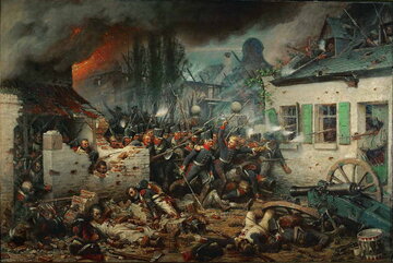 Prusacy atakują Plancenoit podczas bitwy pod&nbsp;Waterloo. Obraz Adolfa Northerna