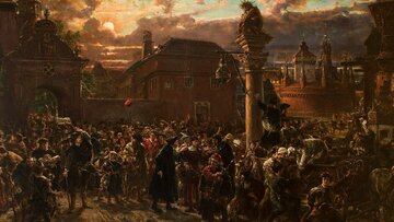 Obraz Jana Matejki Wyjście żak&oacute;w z&nbsp;Krakowa w&nbsp;roku 1549&nbsp;r.