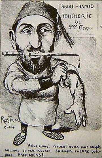 Francuska karykatura sułtana Abd&uuml;lhamida II&nbsp;jako rzeźnika