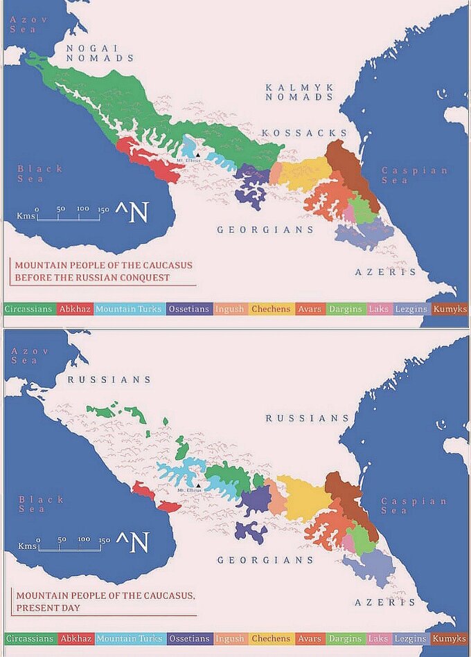 Ludność Kaukazu przed podbojami Rosji (początek XIX wieku) i w ostatnich latach